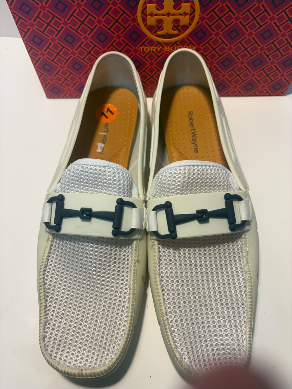 Robert Wayne White Mesh Slip-On Loafers with Black Bit Trim
